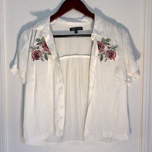 Satin embroidered button up
